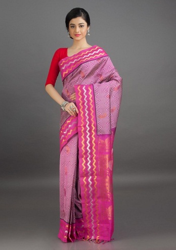 Wavy Pattern Pink Mangalagiri Silk Saree