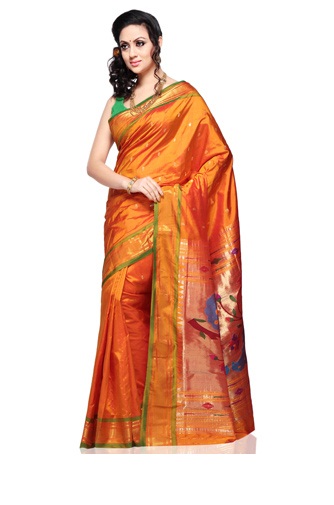 Golden Orange Paithani Silk Saree