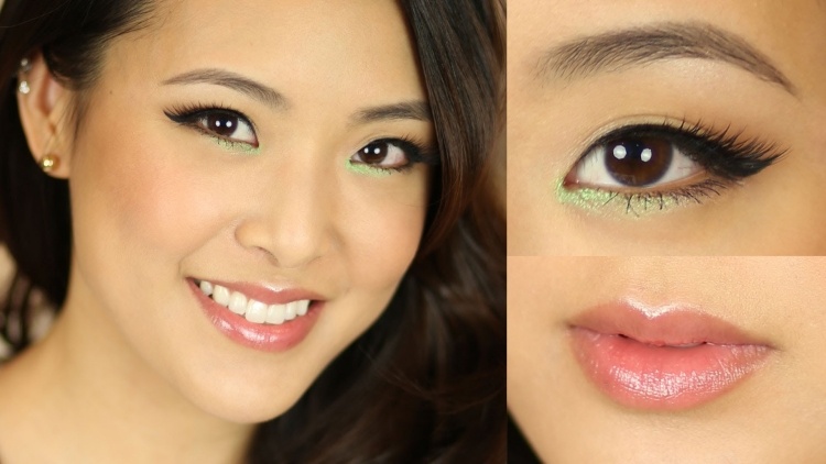 vår-smink-asiatiska-ögon-grön-brun-naken-läppar
