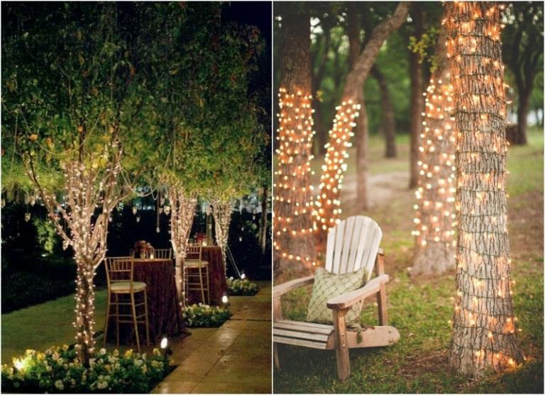 trädgård fest-fairy lampor-träd-wrap trädgård belysning idéer