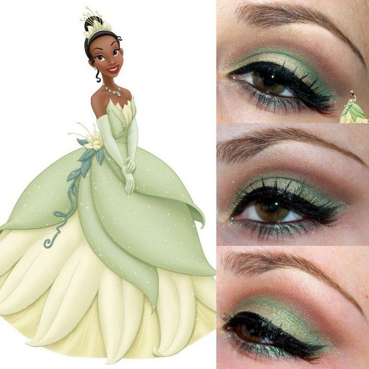 Halloween-smink-frisyrer-idéer-Disney-Tiana-prinsessa-grön-ögonskugga