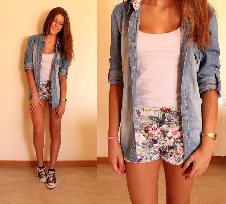 blommiga-hotpants-outfit-sommar-jeans-shirt-sneakers