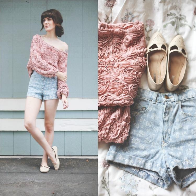 jeans-hotpants-outfit-sommar-ljus-blomma-mönster-rosa-blus