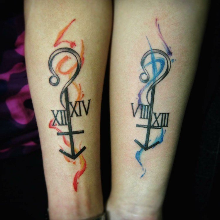 tatuering-idéer-par-födelsedag-ankare-akvarell-idé-blå-orange-lila-röd ombre