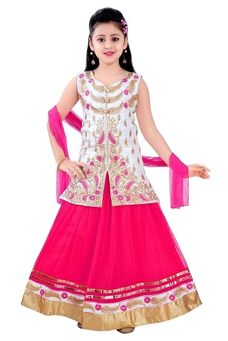 Vaaleanpunainen ja valkoinen Lehenga Choli -mekko
