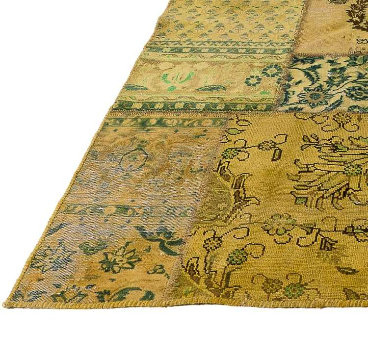 matta lapptäcke grön gul färgmix vardagsrum dekorera blommor persisk matta