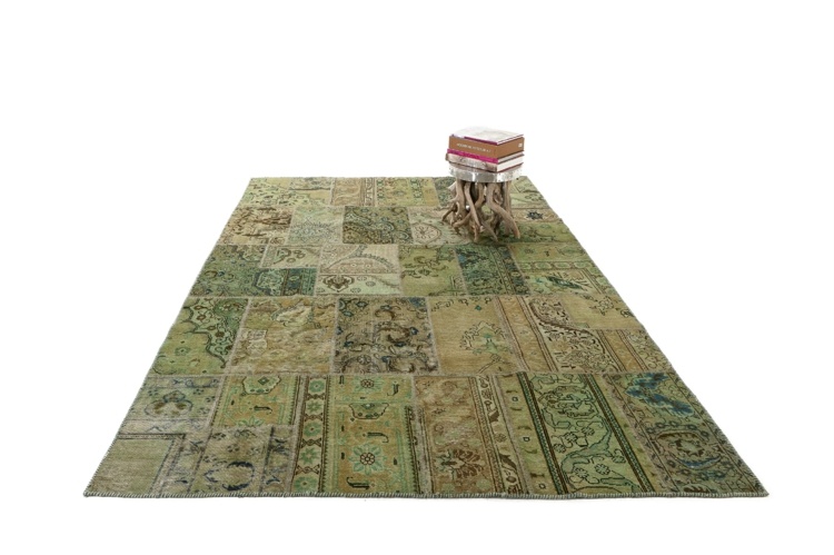 lapptäcke matta olivfärgad ebru textil vintage