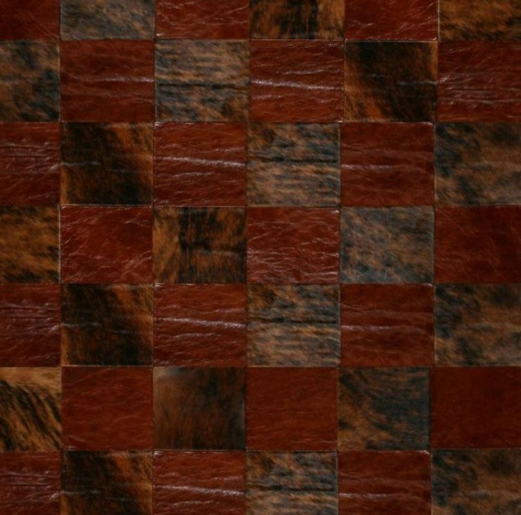 matta lapptäcke brunt rött läder ebru rutmönster