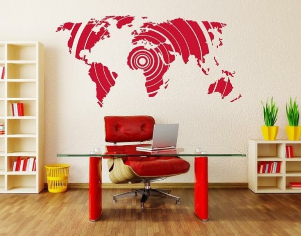 väggdekal-kontor-röd-världskarta