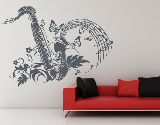 saxofon-blommig-vägg-dekoration-idé-vardagsrum
