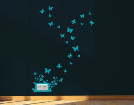 turkos-blå-sockel-vägg-dekoration-fjärilringar