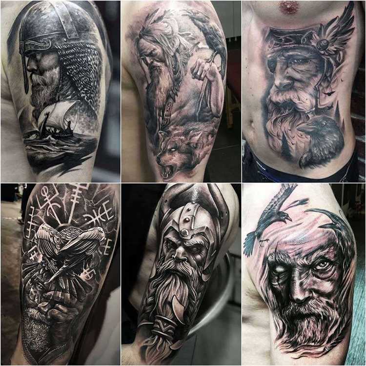 Viking gudar tatuerar Odin på överarmen 3D tatueringar