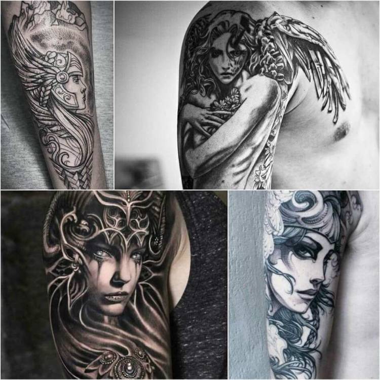 Viking walkyre tatuering kvinna krigare ansikte ängel