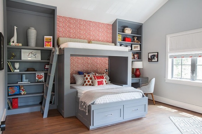 barnrum-sovrum-design-lösning-säng-sovrum möbler-tak-högt lagringsutrymme