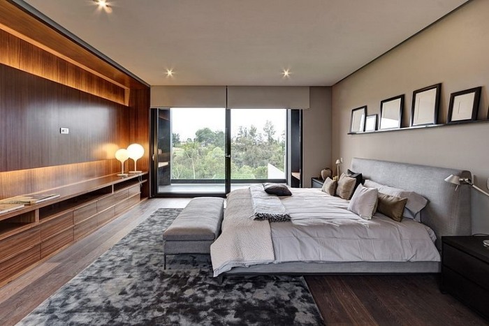 modern-sovrum-design-fönster skydd-hopfällbara persienner-belysning-vägg enhet