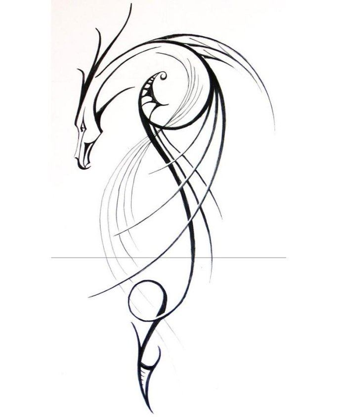 linjär illustration drake design tatuering mall idéer