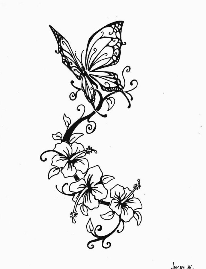 tatuering-mallar-idéer-fjäril-blommor-kvinnor-motiv