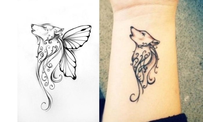 Ylande varg tatuering design inuti underarm design