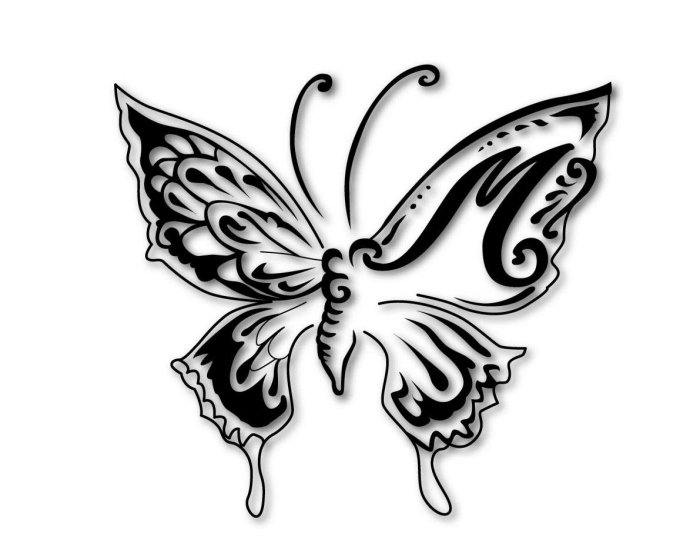 idéer-fjäril-tatuering-design-initial-m
