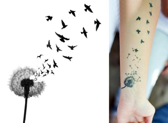 Idéer-för-tatuering-mallar-maskrosfrön-vindfåglar