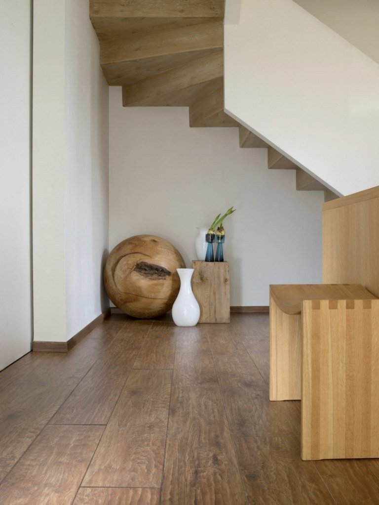 idéer för laminerad hall design trä look trappa bänk