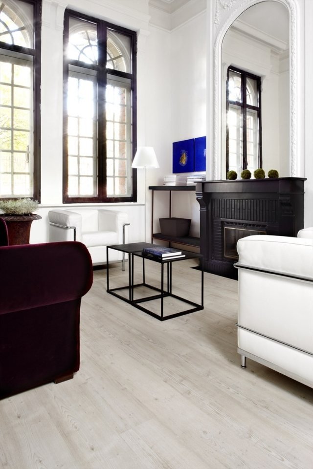 laminatidéer ljus vit vardagsrums spis BERRYALLOC