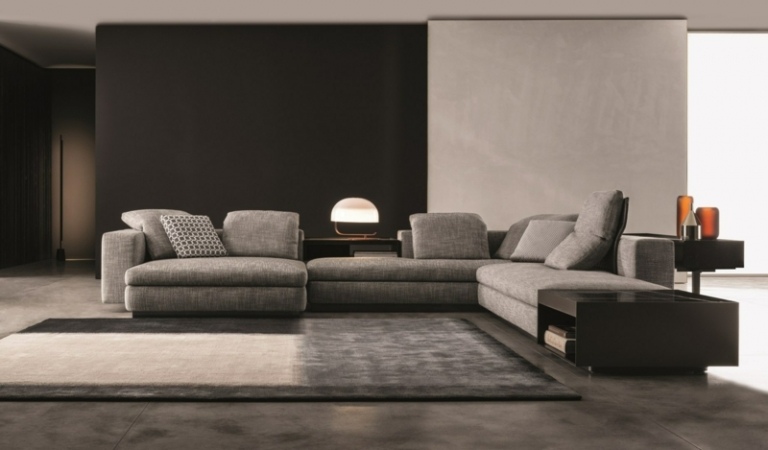 modernt vardagsrum soffsats grå design seymour minotti