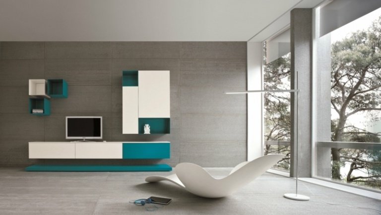 modernt vardagsrum vägg enhet attraktiv turkos vit smal 1 dall agnese