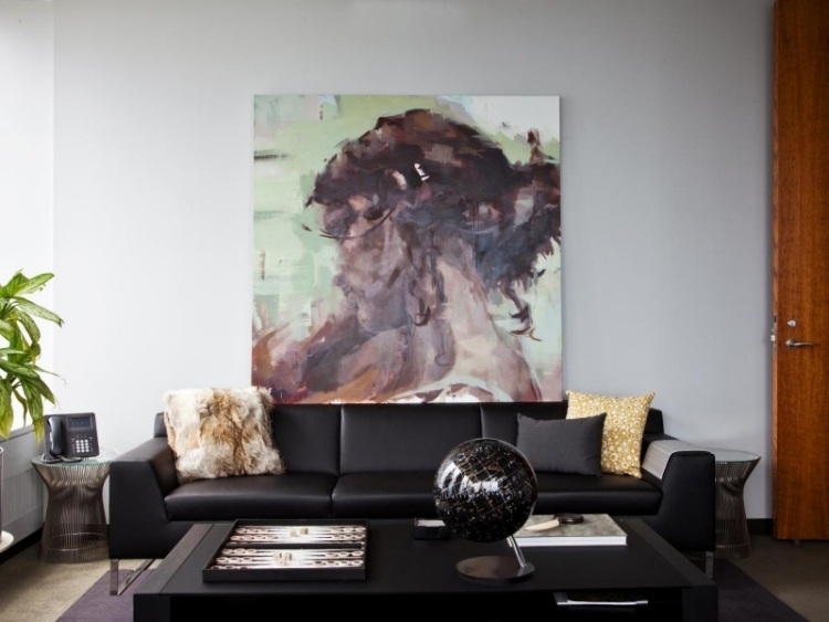 Inredningsidéer för vardagsrummet -svart-vit-bild-konst-kuddar-deco-modern-soffa-soffbord