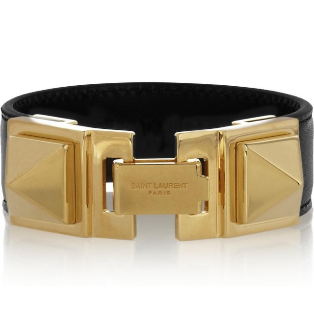 Saint Laurent armband svart läder guld facetterad design