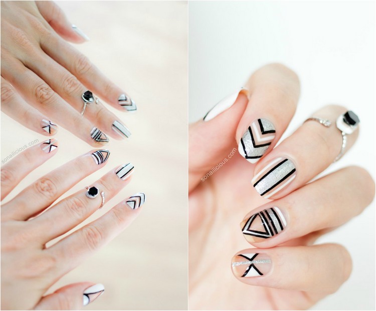 nagel-bilder-2016-grafiskt-mönster-silver-svart-vitt