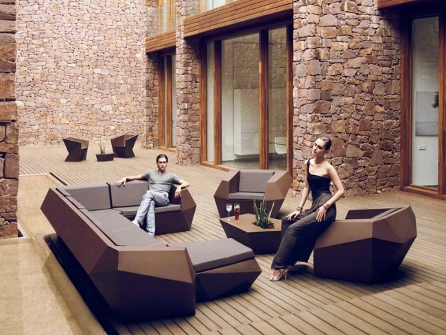 VONDOM FAZ moderna lounge möbler idéer bruna asymmetriska linjer