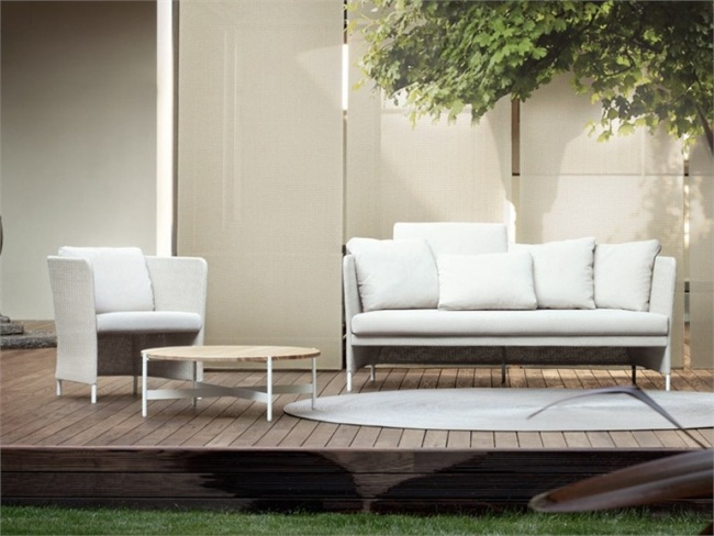 lounge trädgårdsmöbler grädde toner soffa fåtölj design Paola Lenti Teatime set