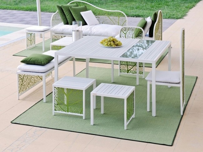 Design utemöbler matbord aluminium vitgröna element FOGLIA Garden-CORRADI