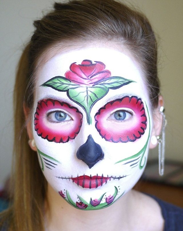 Makeup Halloween Women Makeupo Rose Face Paint Skull