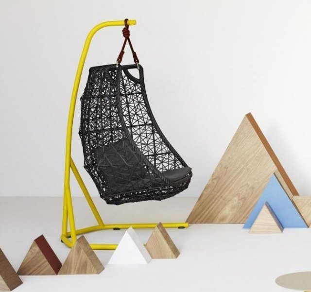 sätt upp möbelidéer ägg-gunga hängande stol-med metallramdesign