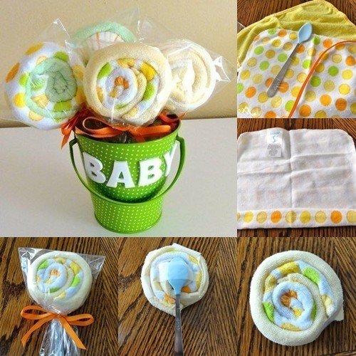 baby shower-gåvor-dekoration-baby-tvättlapp-lolipops-gör-själv