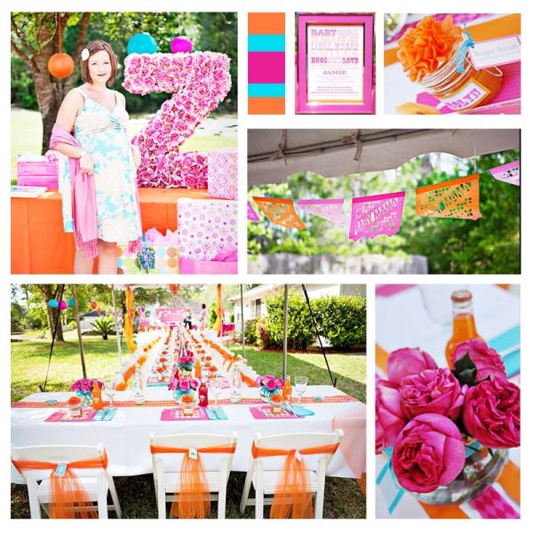 idéer till baby shower-orange-fuchsia-girl-garden party