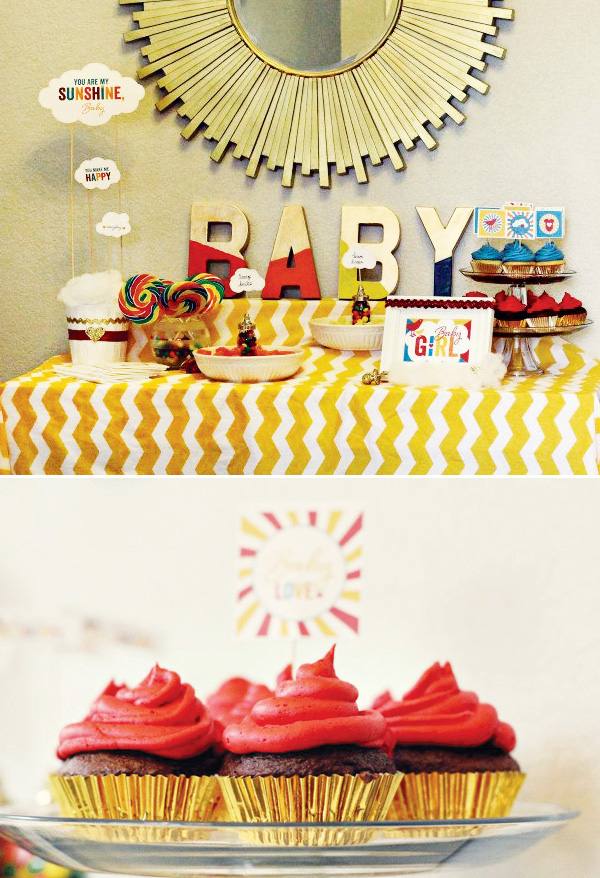 retro baby shower bordsduk sicksackmönster gul