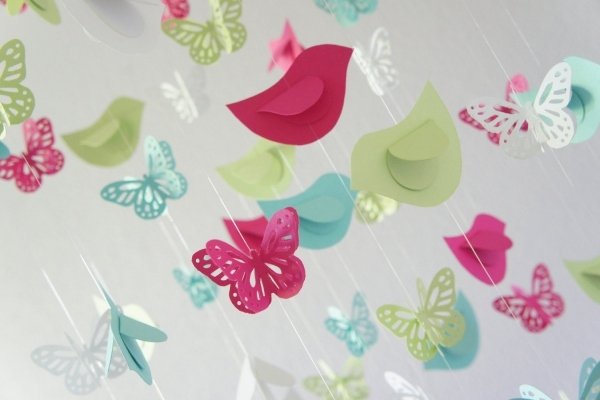 idéer baby shower kranspapper fjärilar fågel