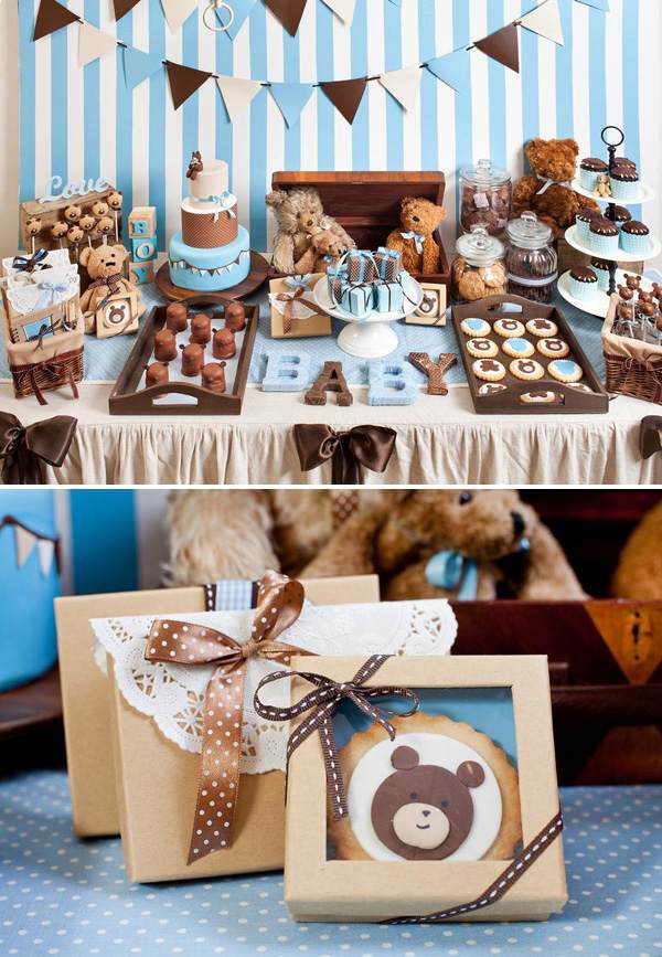 baby shower-dekoration-pojke-baerchen-blå-brun
