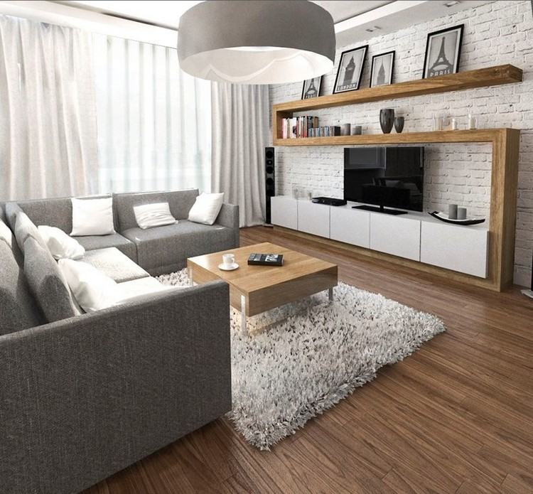 heminredning-idéer-vardagsrum-grå-hörn-soffa-levande-vägg-trä-vit-tegel-vägg