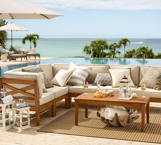 terrass teak möbler-sittande landskap sidobord dekoration skal
