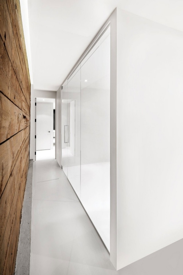 Glas vit kontrast rustik trä hall vägg design idéer vägg design
