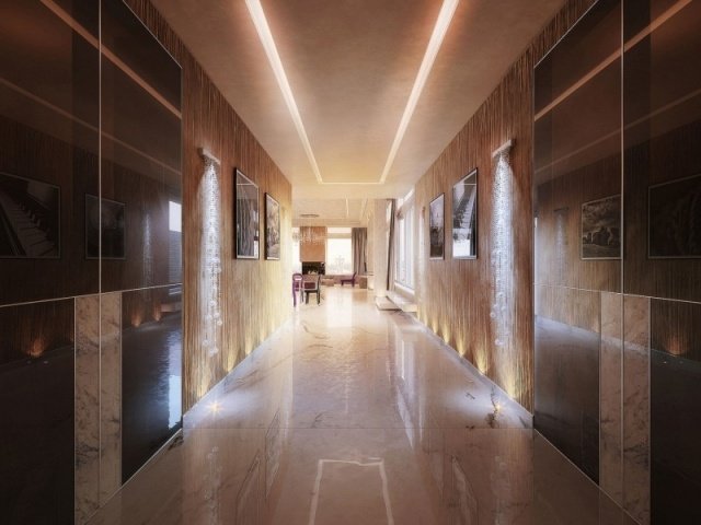 Belysningseffekter lägenhet-penthouse hall design marmorgolv