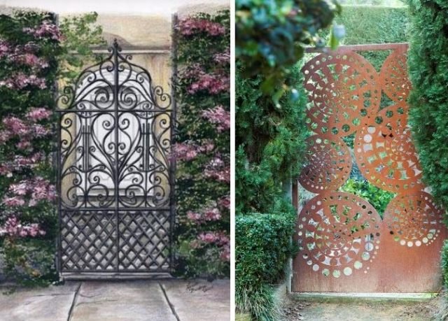 klassisk trädgårdsdörr i metall patinerad eller lackerad design modern
