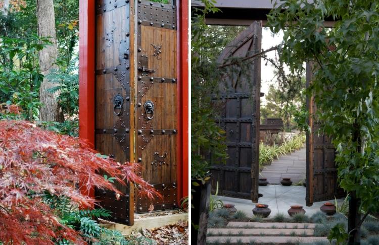 Trädgårdsportar och trädgårdsdörrar massivt trä-metall-gångjärn-japan-trädgård