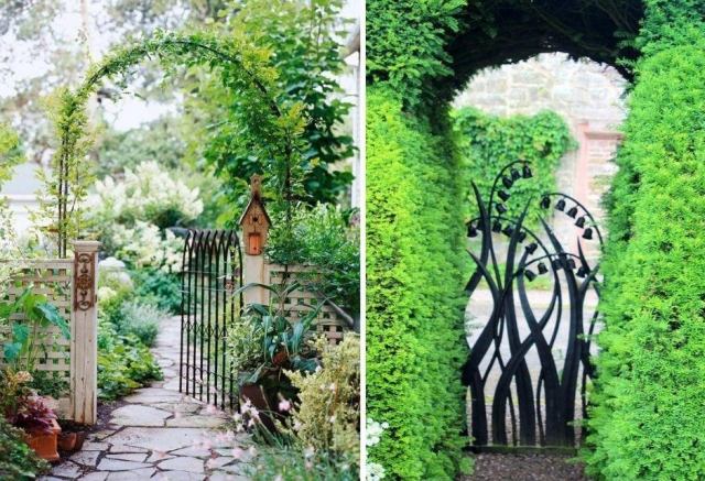 Dekorativ trädgårdsdörr - gjord av dekorativa spikar i smidesjärn