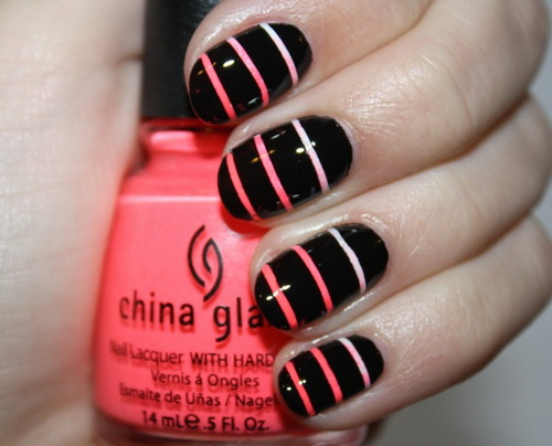 Μαύρα νύχια με Peach Stripe Gelish Nail Art Design