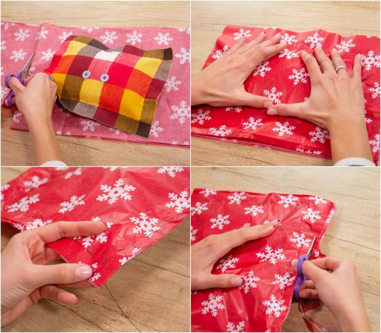 julklappar packning instruktion papper nål tråd sy